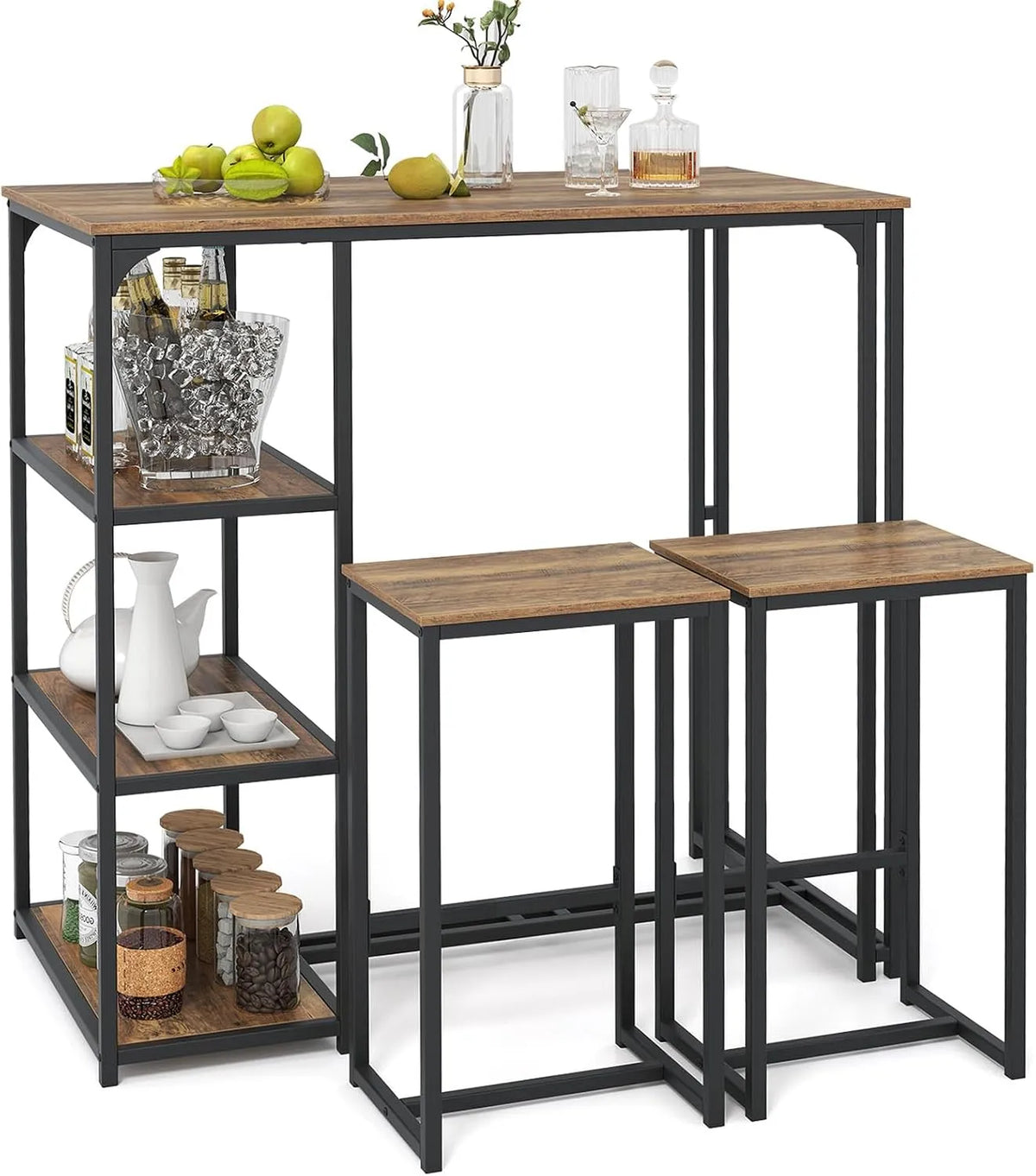 COSTWAY Stół barowy z taboretem barowym – 3 p, z metalu