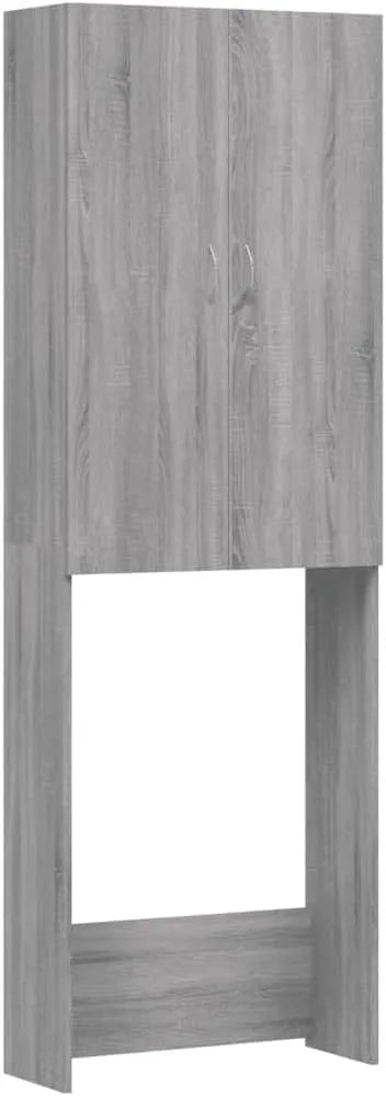 Szafka na pralkę — z drewna, ze schowkiem, 64 × 25, 5 × 190 cm, szary