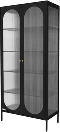 Design Witryna i szafka ekspozycyjna 80x175x40 cm czarna z 5 pólkami i schowkami: 80 × 175 × 40 cm, czarny, z metalu