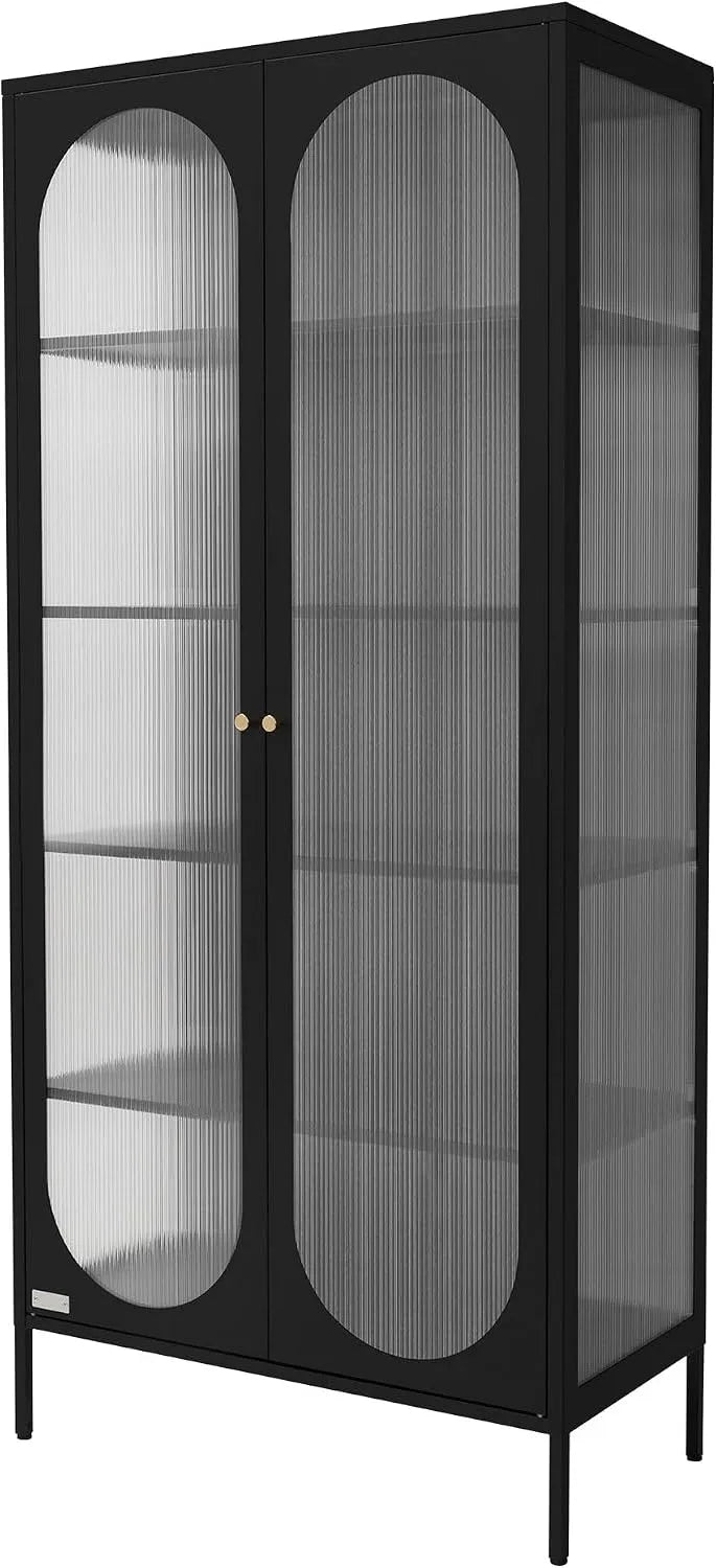 Design Witryna i szafka ekspozycyjna 80x175x40 cm czarna z 5 pólkami i schowkami: 80 × 175 × 40 cm, czarny, z metalu