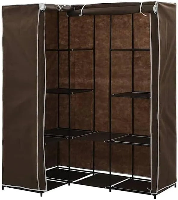 Brązowa szafka narożna 130 x 87 x 169 cm ze — tapicerka materiałowa, 130 × 87 × 169 cm, brązowy, tapicerka materiałowa