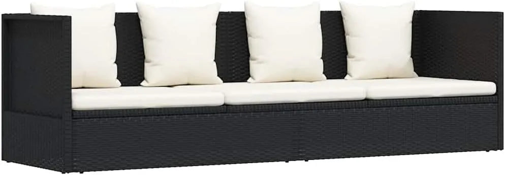 Sofa ogrodowa i sofa wypoczynkowa na taras – z poduszkami, z technorattanu, czarny