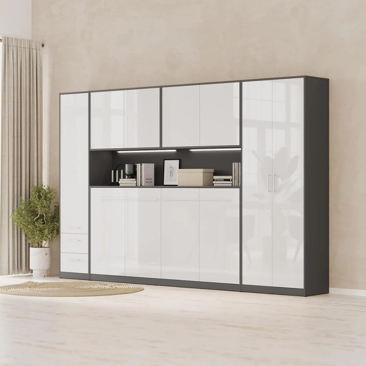 SMARTBett Meblościanka sypialnia — z szafą, 90 × 200, biały