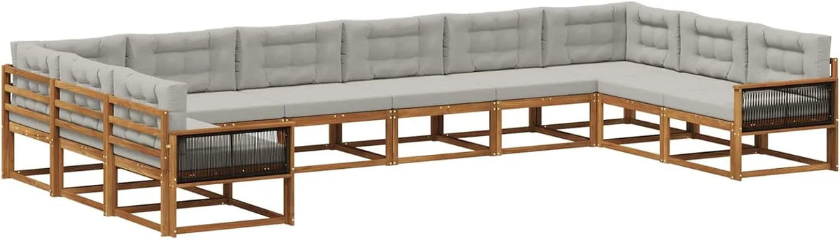 Sofa narożna — z drewna, z podłokietnikami, z poduszkami, z litego drewna