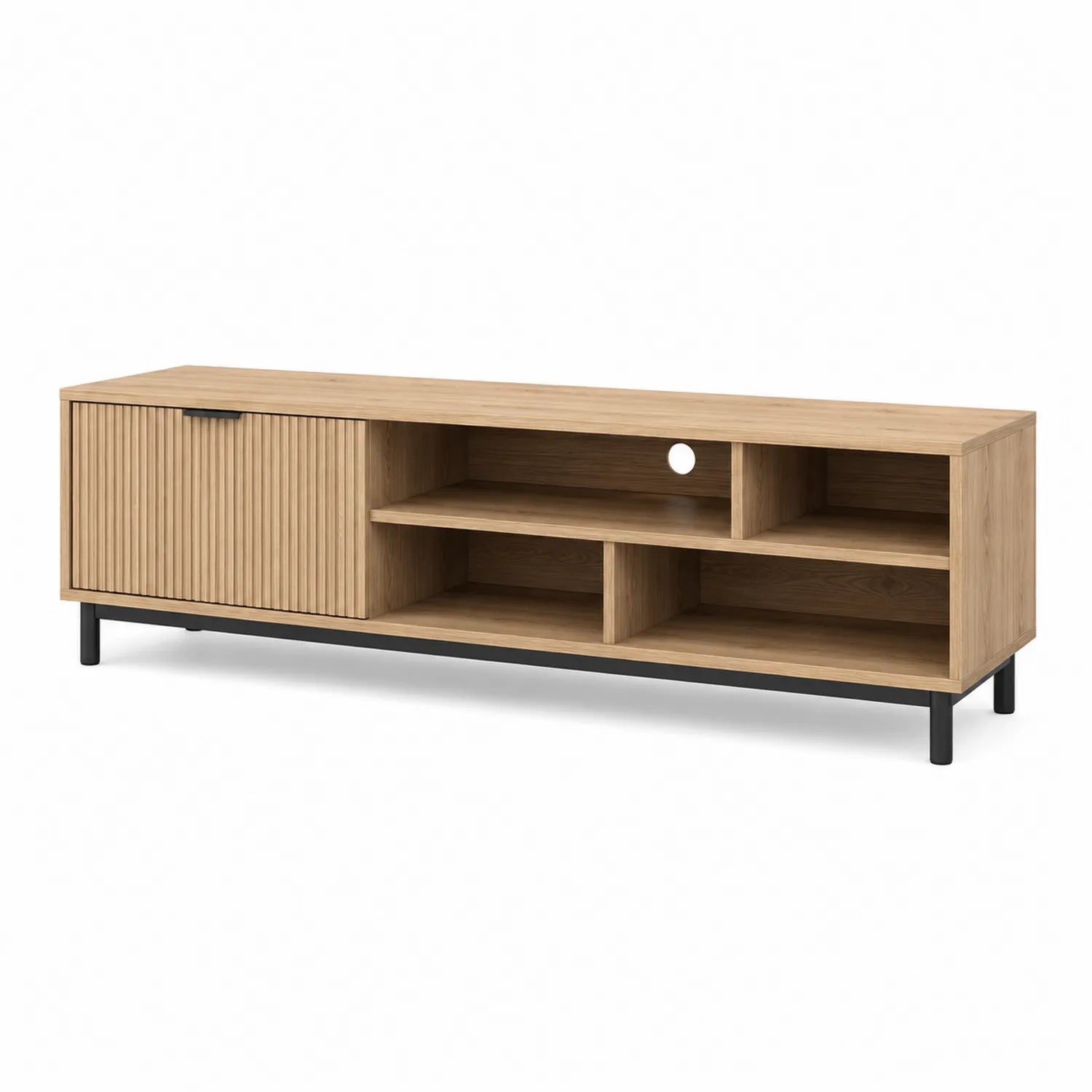 Mueble de TV de Madera con Estantes y Puerta Corrediza 180x40x50 cm
