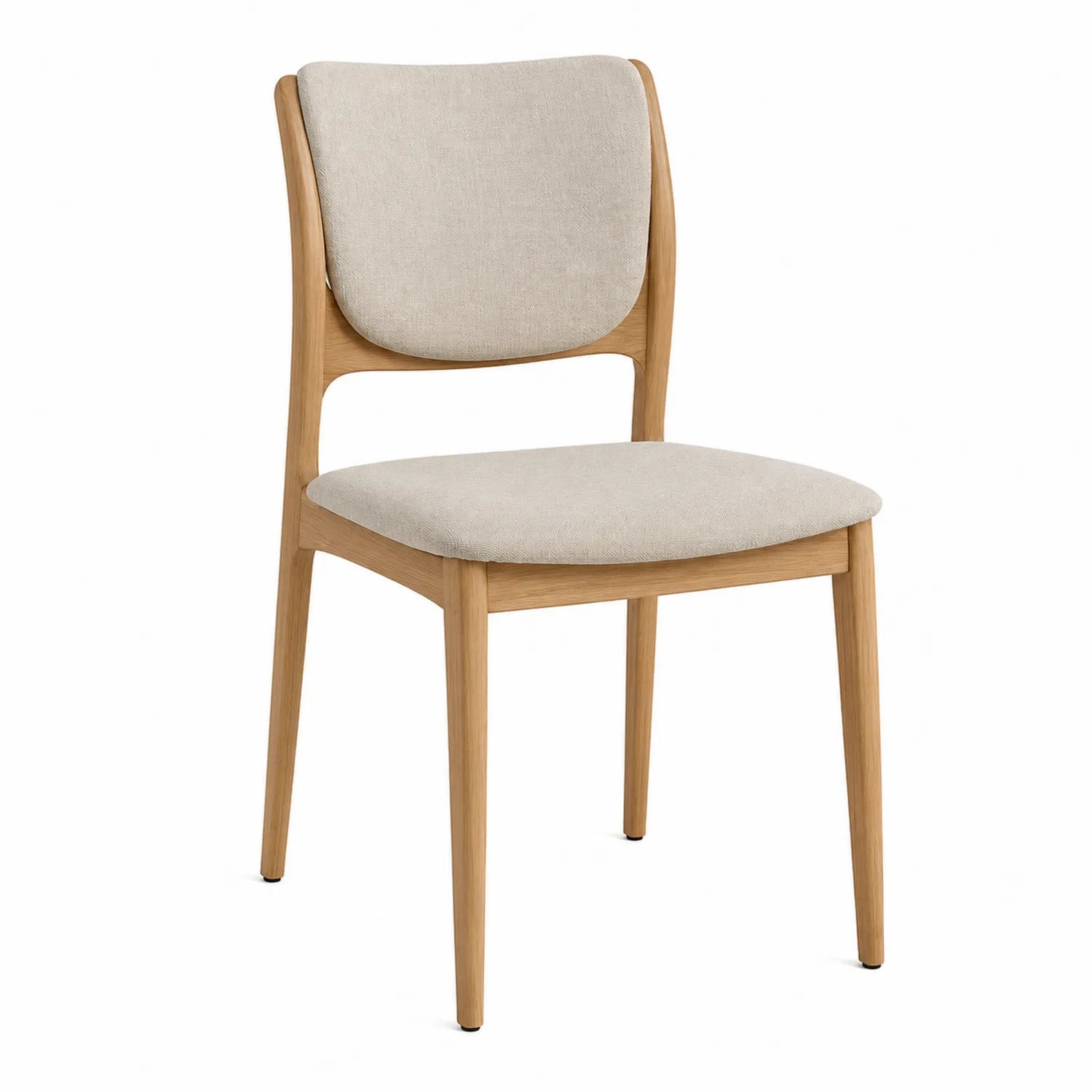 Silla de comedor de tela beige y madera de roble