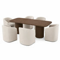 Conjunto de comedor con mesa de madera y 6 sillas de tela beige