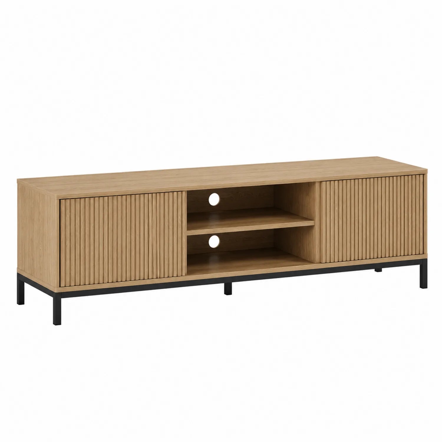 Mesa de TV de madera con metal, puertas correderas y estantes 140x40x50 cm