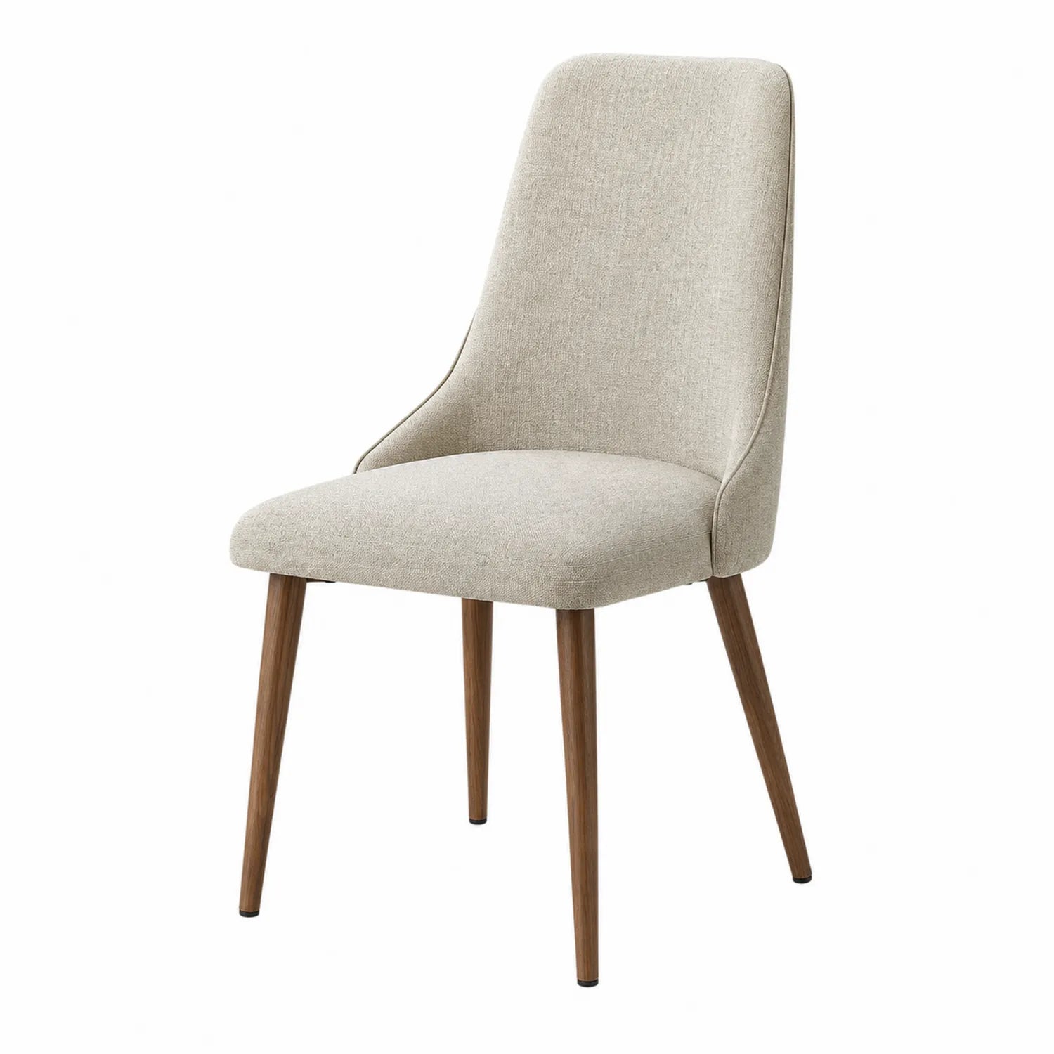 Silla tapizada en tela beige con patas de madera