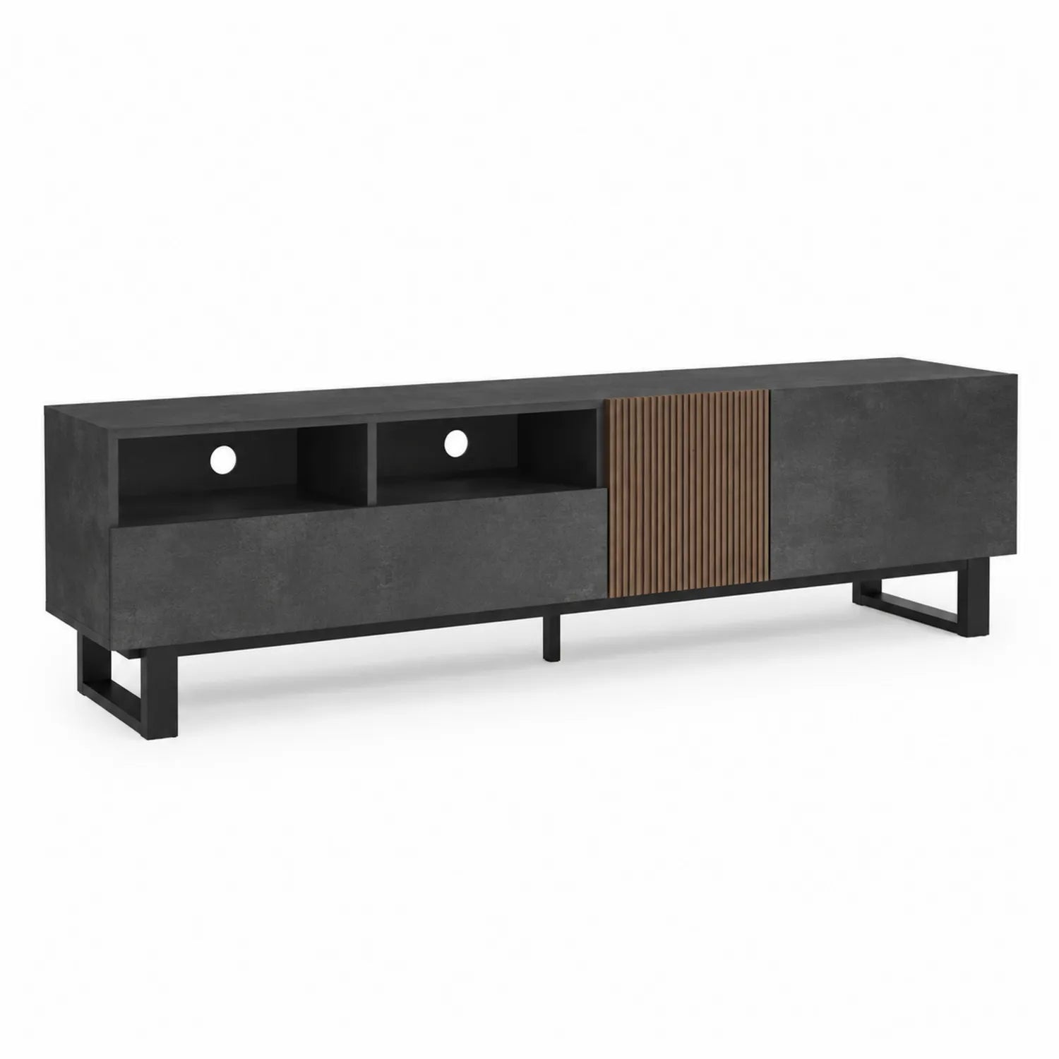 Mueble TV de aglomerado negro con puerta de madera 180x40x50 cm