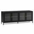 Mueble de TV de madera con puertas de vidrio negro