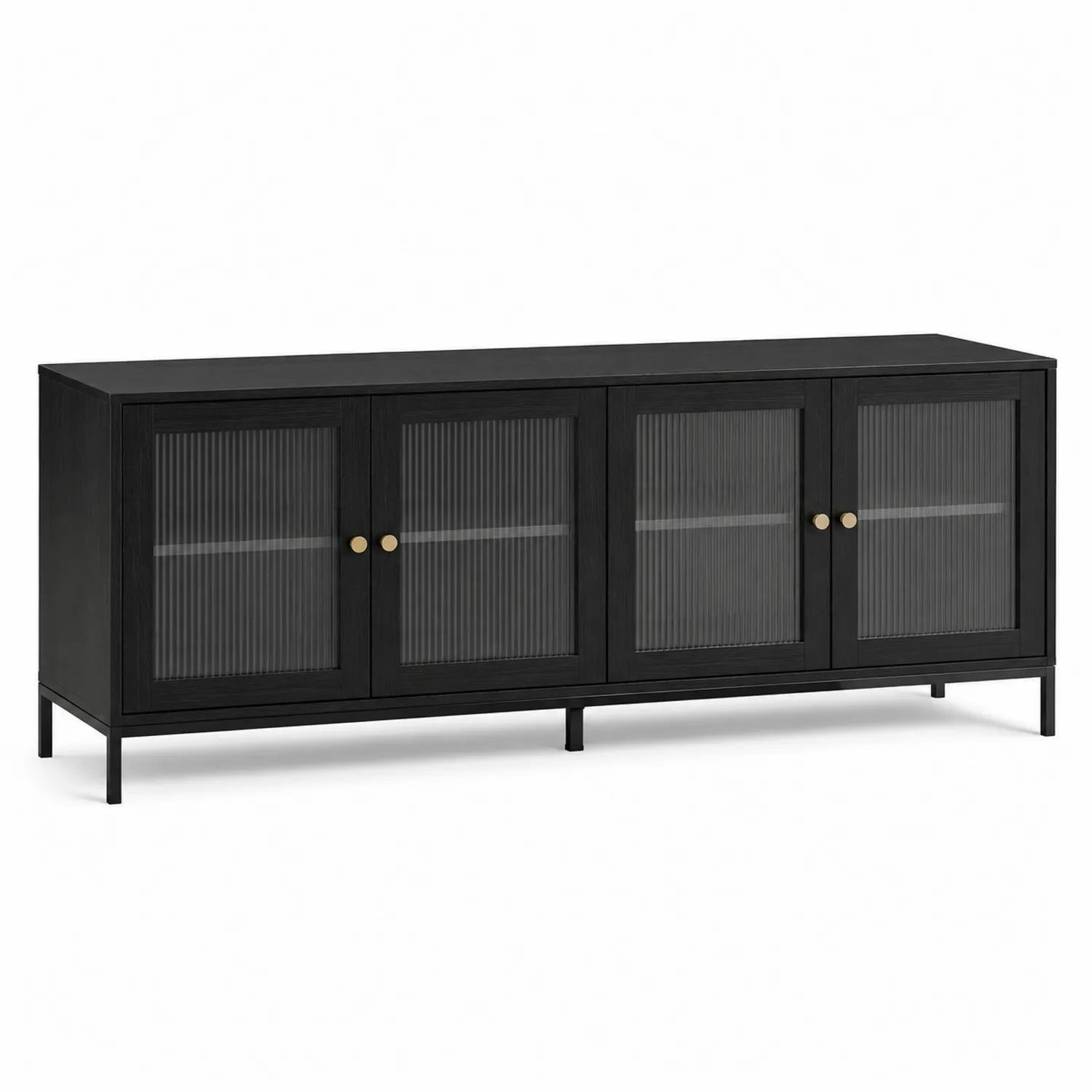 Mueble de TV de madera con puertas de vidrio negro