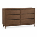 Cómoda de 6 cajones de madera maciza de nogal marrón