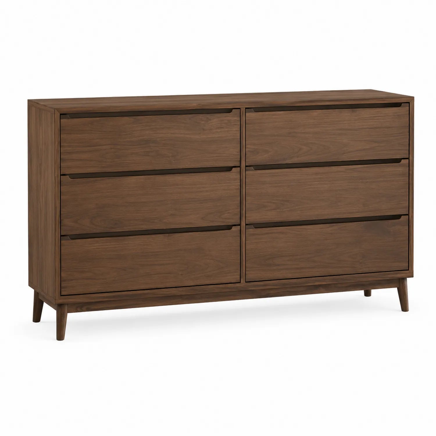 Cómoda de 6 cajones de madera maciza de nogal marrón